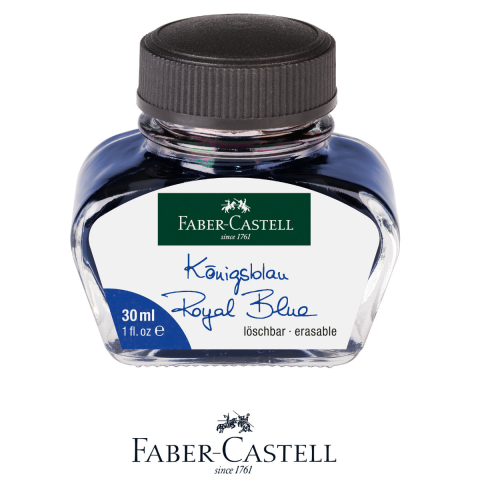 Cerneala si Consumabile pentru Stilouri - Cerneala Albastra Royal pentru Stilou, Care Poate fi Stearsa si Spalata, 30 ml, Faber-Castell, pentru Scoala si Birou
