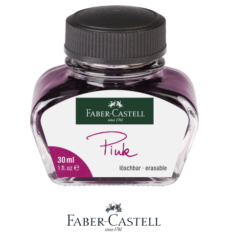 Cerneala si Consumabile pentru Stilouri - Cerneala Roz pentru Stilou, Care Poate fi Stearsa, 30 ml, Faber-Castell, pentru Notite, Planificare si Creatie, in Sticla Rezistenta