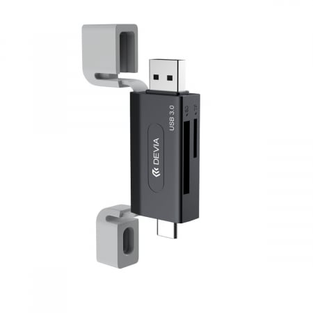 Cititor Carduri USB 3.0 - Cititor USB 3.0 de carduri de memorie microSD si SD cu conectare USB-C si USB, citeste date pana la 2TB, cu capace din silicon