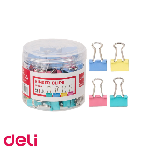 Clipsuri de birou - Clipsuri hartie colorate Deli, 15 mm, culori pastel, set 60 bucati in cutie plastic