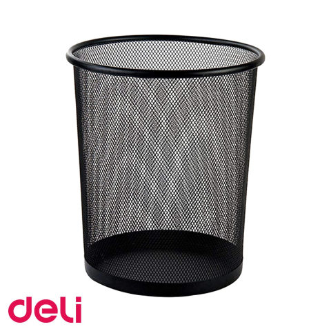 Cosuri de birou si organizare - Cos de birou mic Deli, plasa metalica mesh, negru, 10 litri, organizare documente si accesorii