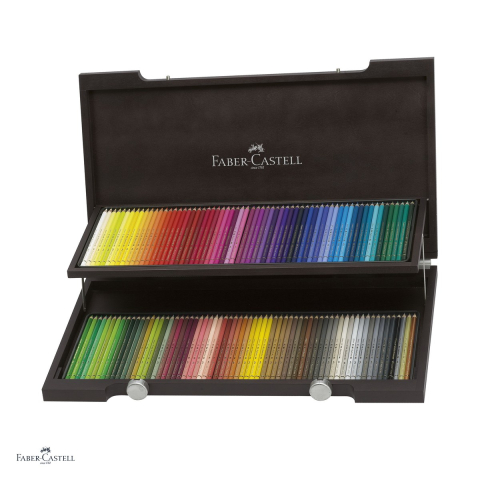 Creioane colorate si carioci - Creioane colorate Faber-Castell Polychromos, cutie de lemn cu 120 culori, mina 3,8 mm, pigmenti rezistenti la lumina, rezistente la apa, lipire SV, fara acizi