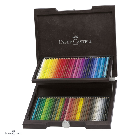 Creioane colorate si carioci - Creioane colorate Faber-Castell Polychromos, cutie de lemn cu 72 culori, mina 3,8 mm, pigmenti rezistenti la lumina, rezistente la apa, lipire SV, fara acizi