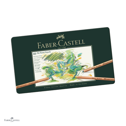 Creioane colorate si carioci - Creioane pastel Faber-Castell Pitt, cutie metalica cu 60 culori, mina 4,3 mm, pigmenti rezistenti la lumina