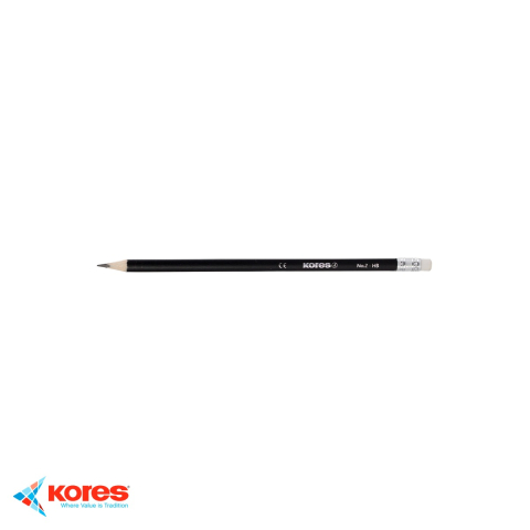 Birotica papetarie - Creion grafit Kores HB cu guma, forma ergonomica triunghiulara, pentru scris si desen