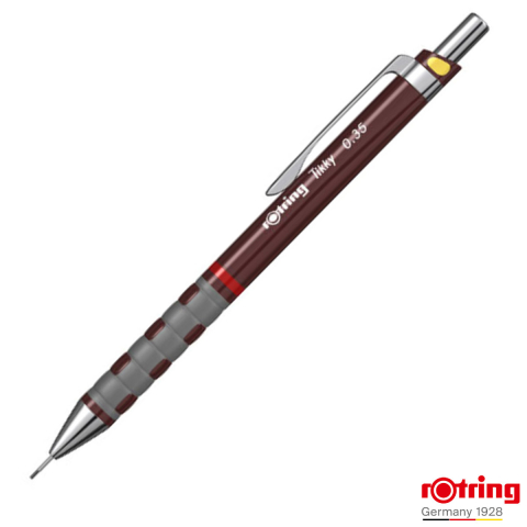 Birotica papetarie - Creion Mecanic 0.35mm cu Mecanism Click si Grip Ergonomic pentru Desen Tehnic de Precizie, Scris Fin si Detaliere, Rotring Tikky 3 Burgundi
