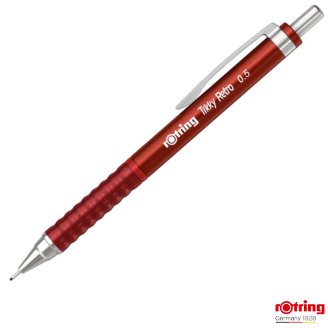 Instrumente de scris - Creion Mecanic 0.5mm pentru Scris, Desen si Creativitate, cu Design Retro Rosu si Ergonomie Superioara, Tikky 3 Retro, Rotring