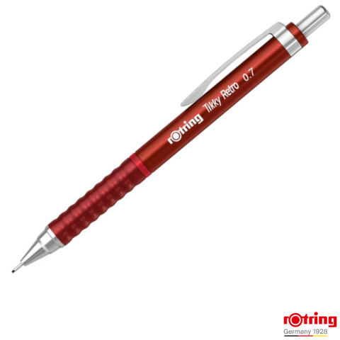 Birotica papetarie - Creion Mecanic 0.7mm cu Design Retro si Grip Ergonomic pentru Scris, Accent Vizual si Stil Personal, Rotring Tikky 3 Rosu Retro