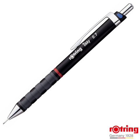 Birotica papetarie - Creion Mecanic 0.7mm cu Mecanism Click si Grip Ergonomic pentru Scris, Desen Tehnic si Birou, Rotring Tikky 3 Negru