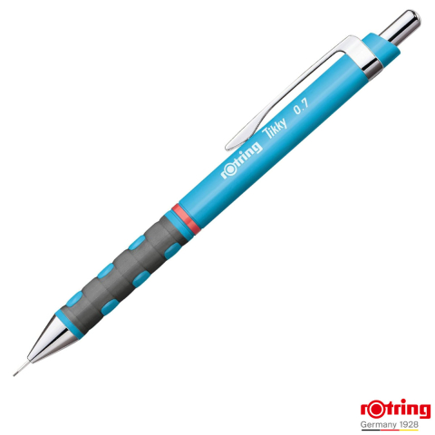 Birotica papetarie - Creion Mecanic 0.7mm cu Mecanism Click si Grip Ergonomic pentru Scris, Studiu si Medii Relaxante, Rotring Tikky 3 Albastru Deschis