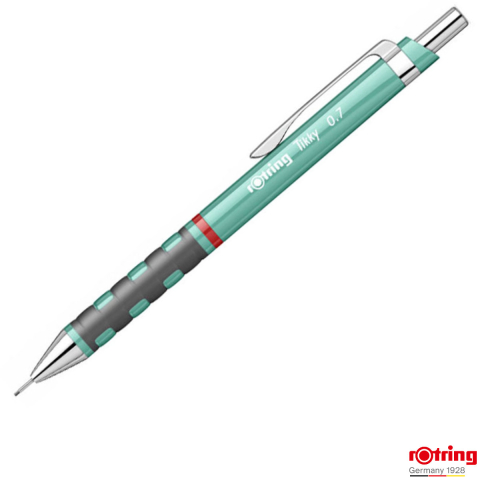 Birotica papetarie - Creion Mecanic 0.7mm Premium cu Clip Metalic si Grip Ergonomic pentru Birou, Durabilitate si Stil Natural, Rotring Tikky 3 Sidefat Verde