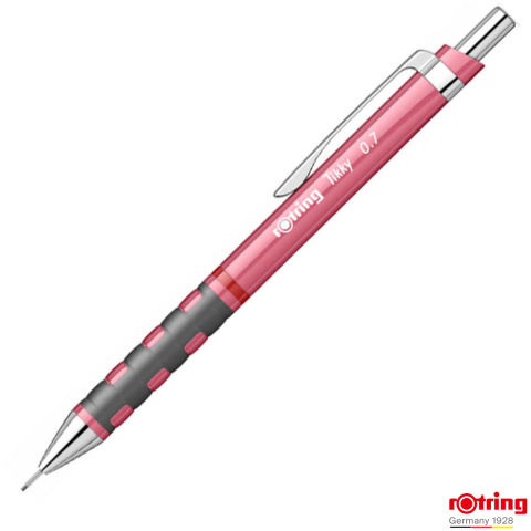 Birotica papetarie - Creion Mecanic 0.7mm Premium cu Clip Metalic si Grip Ergonomic pentru Birou, Organizare si Stil Personal, Rotring Tikky 3 Sidefat Roz