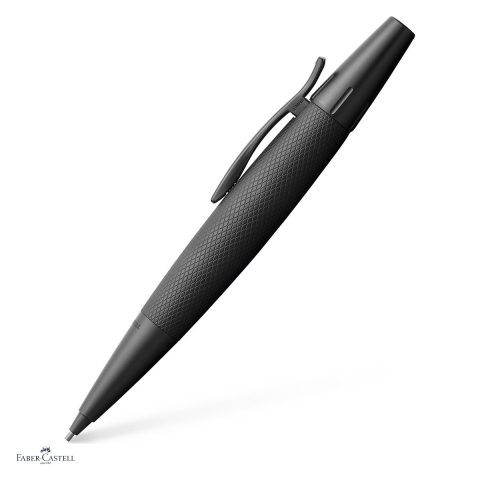Creioane mecanice premium - Creion mecanic Faber-Castell e-motion, mecanism rotativ, mina 1,4 mm, corp din aluminiu eloxat negru, cu guillosare elaborata, radiera sub capac, clip metalic, ambalaj cadou