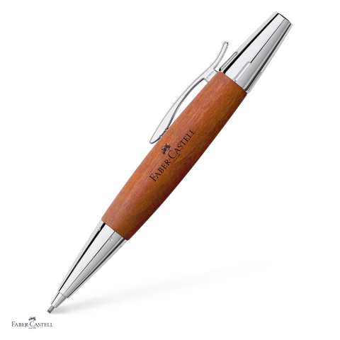 Birotica papetarie - Creion mecanic Faber-Castell e-motion, mecanism rotativ, mina 1,4 mm, corp din lemn de par baituit brun-roscat, radiera sub capac, clip metalic, ambalaj cadou