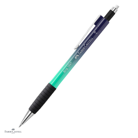 Creioane si ascutitori - Creion mecanic Faber-Castell Grip 1347 Flow, mina 0,7 mm, zona de prindere din cauciuc, mina protejata la rupere, radiera integrata, clip metalic, albastru-turcoaz
