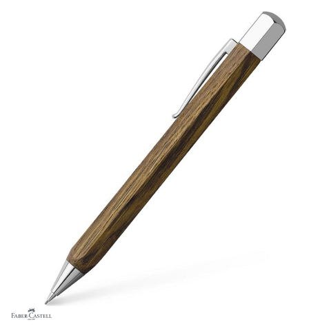 Creioane mecanice premium - Creion mecanic Faber-Castell Ondoro, mecanism rotativ, mina 0,7 mm, corp din lemn rar de stejar afumat, radiera sub capac, clip metalic, ambalaj cadou
