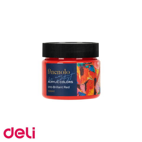 Culori acrilice - Culoare acrilica Deli Finenolo, rosu intens, 100ml, in borcanas plastic, pentru pictura si hobby