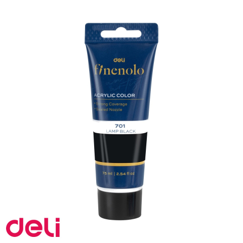 Culori acrilice - Culoare acrilica in tub Deli, 75 ml, negru intens, pentru pictura si proiecte creative