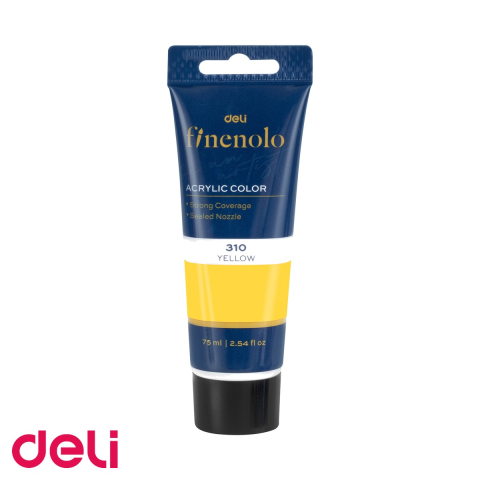 Culori acrilice - Culoare acrilica in tub Deli, galben intens 75 ml, acoperire foarte buna, pentru pictura si proiecte creative
