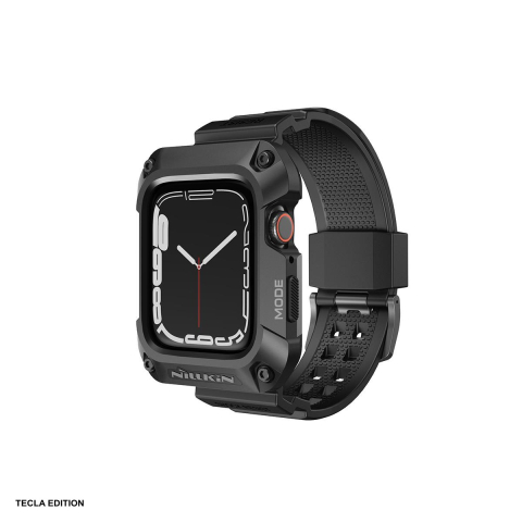 Curele smartwatch - Curea smartwatch cu carcasa de protectie pentru Apple Watch 44 mm, TPU si metal, negru, DynaGuard