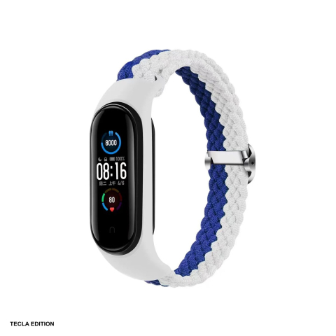 Curele smartwatch - Curea smartwatch pentru Xiaomi Mi Band 3/4/5/6, impletita, alb cu albastru