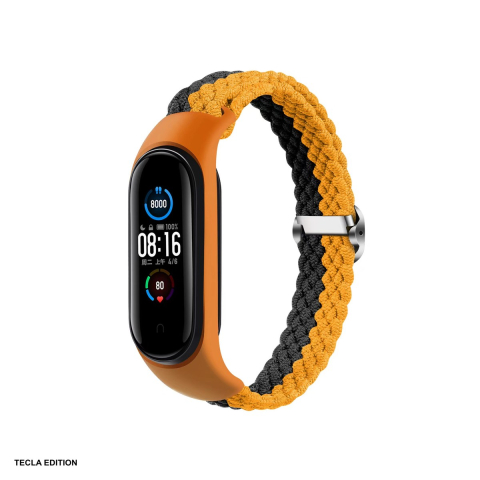 Curele smartwatch - Curea smartwatch pentru Xiaomi Mi Band 3/4/5/6, impletita, portocaliu cu gri