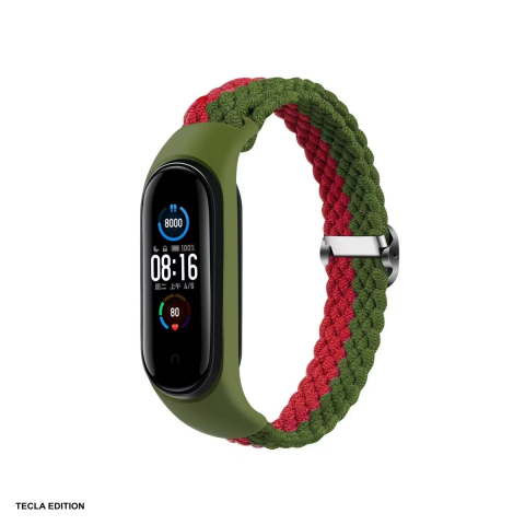 Curele smartwatch - Curea smartwatch pentru Xiaomi Mi Band 3/4/5/6, impletita, verde cu rosu