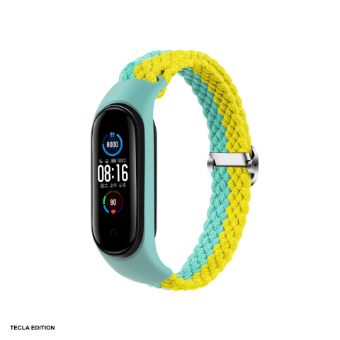 Curele smartwatch - Curea smartwatch pentru Xiaomi Mi Band 3/4/5/6, impletita, verde menta cu galben