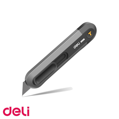 Cuttere si lame de rezerva - Cutter cu retractare automata Deli Home Series, lama inox innegrita, uz casnic si birou