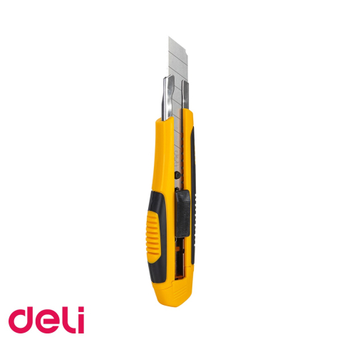 Unelte de mana - Cutter mare Deli cu sina si grip, lama inox 18 mm, maner ergonomic, pentru uz birou si hobby