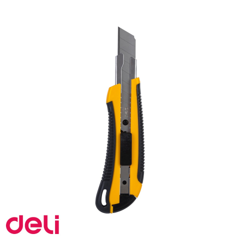 Unelte de mana - Cutter mare Deli, lama inox 18 mm cu sina metalica si grip moale, pentru taiere precisa