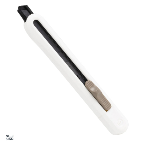 Unelte de mana - Cutter mic Deli Nusign cu sina, lama neagra 9 mm, 13 segmente, 137x20x15 mm, alb