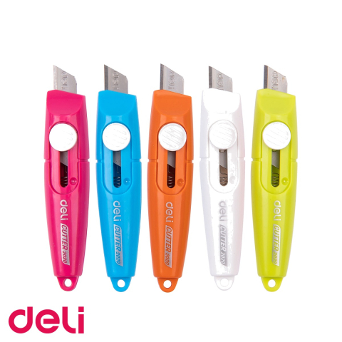 Cuttere si lame de rezerva - Cutter mini Deli, lama inox, compact si usor de folosit, pentru birou si scoala