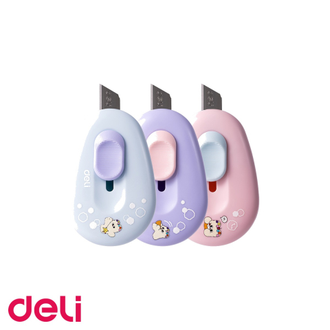 Cuttere si lame de rezerva - Cutter mini Deli M155, lama retractabila din aliaj, culori pastel asortate, pentru scoala si birou