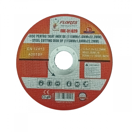 Accesorii taiere - Disc de taiere metal, pentru polizor unghiular, 13300 rpm, 1.6 mm grosime, diametru 115 mm, alezaj de 22.2 mm, max. 80m/s
