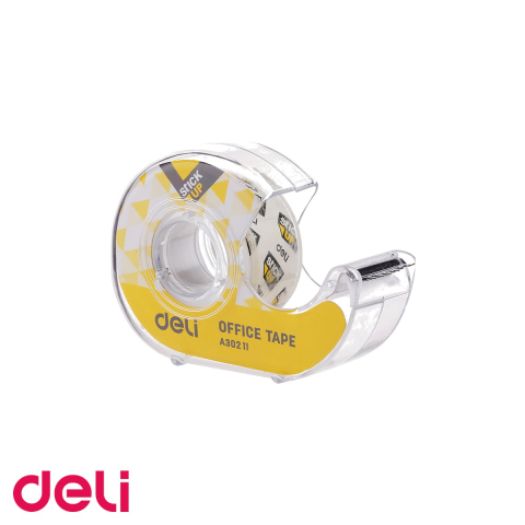 Benzi adezive pentru birou si ambalare - Dispenser cu banda adeziva Deli, 18 mm x 7.62 m, material non-toxic, pentru birou si uz casnic