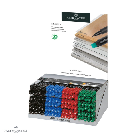 Markere - Display 120 markere permanente Faber-Castell Multimark, varfuri F/S/M, 4 culori asortate, pentru CD, sticla si metal