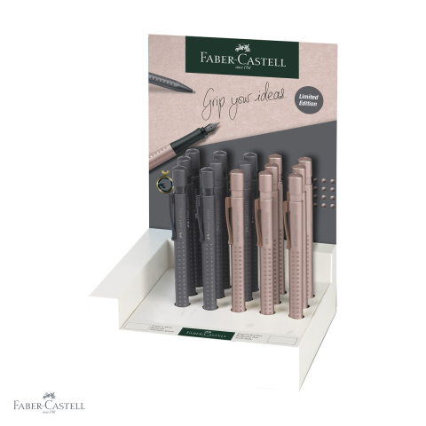Pixuri cu mecanism - Display 15 pixuri Faber-Castell Grip 2011, culori rose cupru si antracit, cu mecanism retractabil