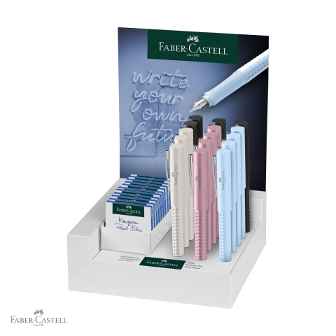 Birotica papetarie - Display 15 stilouri Faber-Castell Grip 2010 Harmony, penita inox, pentru dreptaci si stangaci