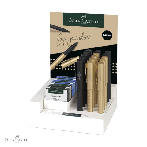 Birotica papetarie - Display 15 stilouri Faber-Castell Grip 2011 Black & Gold, editie premium, pentru scriere eleganta