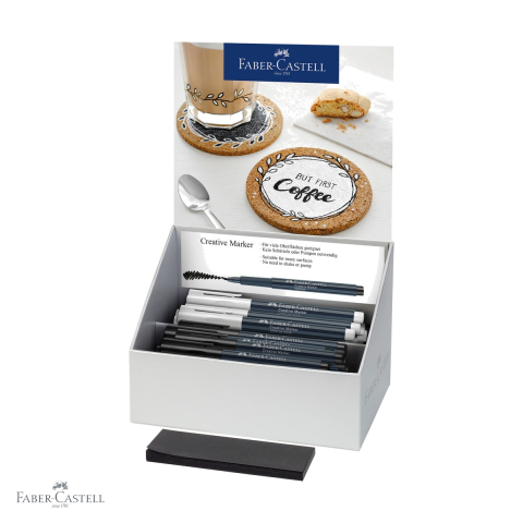 Markere - Display 50 bucati marker creativ alb si negru Faber-Castell, varf 1.5 mm, pentru multiple suprafete