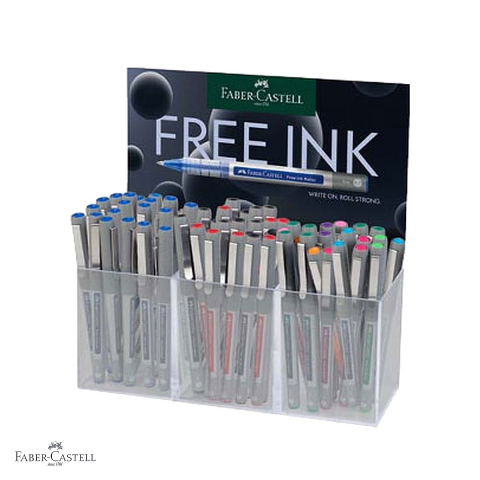 Rollere - Display 60 rollere Faber-Castell Free Ink 0,7mm, varf conic, scriere fina, multicolor