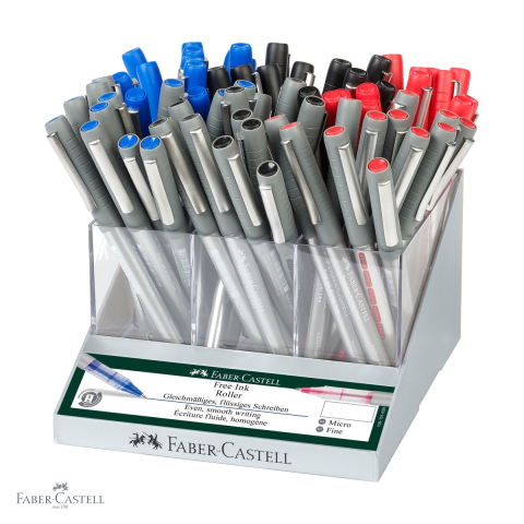 Rollere - Display 72 bucati roller Free Ink Faber-Castell, varfuri 0.5 si 0.7 mm, scriere fluida si precisa