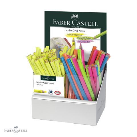 Markere - Display 72 creioane colorate neon Jumbo Grip Faber-Castell, mina groasa fluorescenta, forma triunghiulara ergonomica