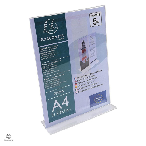 Sisteme de afisare, prezentare si plannere - Display de prezentare Exacompta A4 tip T, format portret, din plastic, 1 compartiment, pentru birou, 210x60x302 mm, transparent