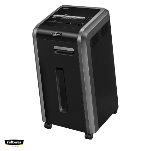 Birotica papetarie - Distrugator de documente Fellowes 225Mi, taiere micro-cut P-5 in particule de 2x12 mm, 16 coli, cos de 60 l, functionare continua, pentru peste 5 utilizatori, 785x454x435 mm