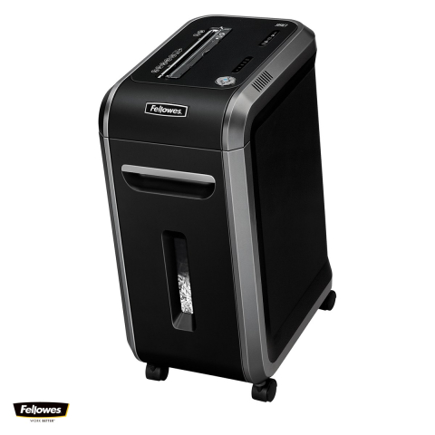 Birotica papetarie - Distrugator de documente Fellowes 99Ci, taiere cross-cut P-4 in particule de 4x38 mm, 18 coli, cos de 34 l, Jam Proof, SilentShred, pentru 3-5 utilizatori, 640x290x440 mm