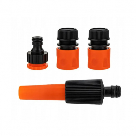 Unelte de mana - Set 4 conectori pentru furtun de gradina, cu duze pulverizatoare reglabile  , 41252, portocaliu cu negru