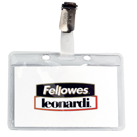 Identificare si Badge-uri - Ecuson Orizontal Rigid PVC Crystal cu Clip Metalic si Clema Plastic, 92x60mm, Model Fellowes 460M