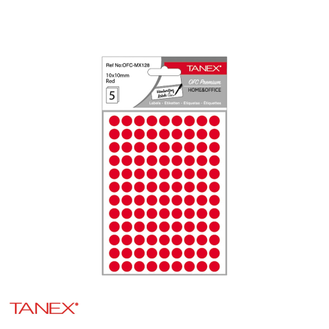 Birotica papetarie - Etichete autoadezive rotunde Tanex, diametru 10 mm, culoare rosie, set 540 bucati, hartie FSC certificata